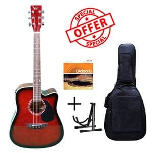 Swan7 SW41C Wine Red Semi Acoustic Equalizer Guitar with D Addario Strings Gig Bag and Stand